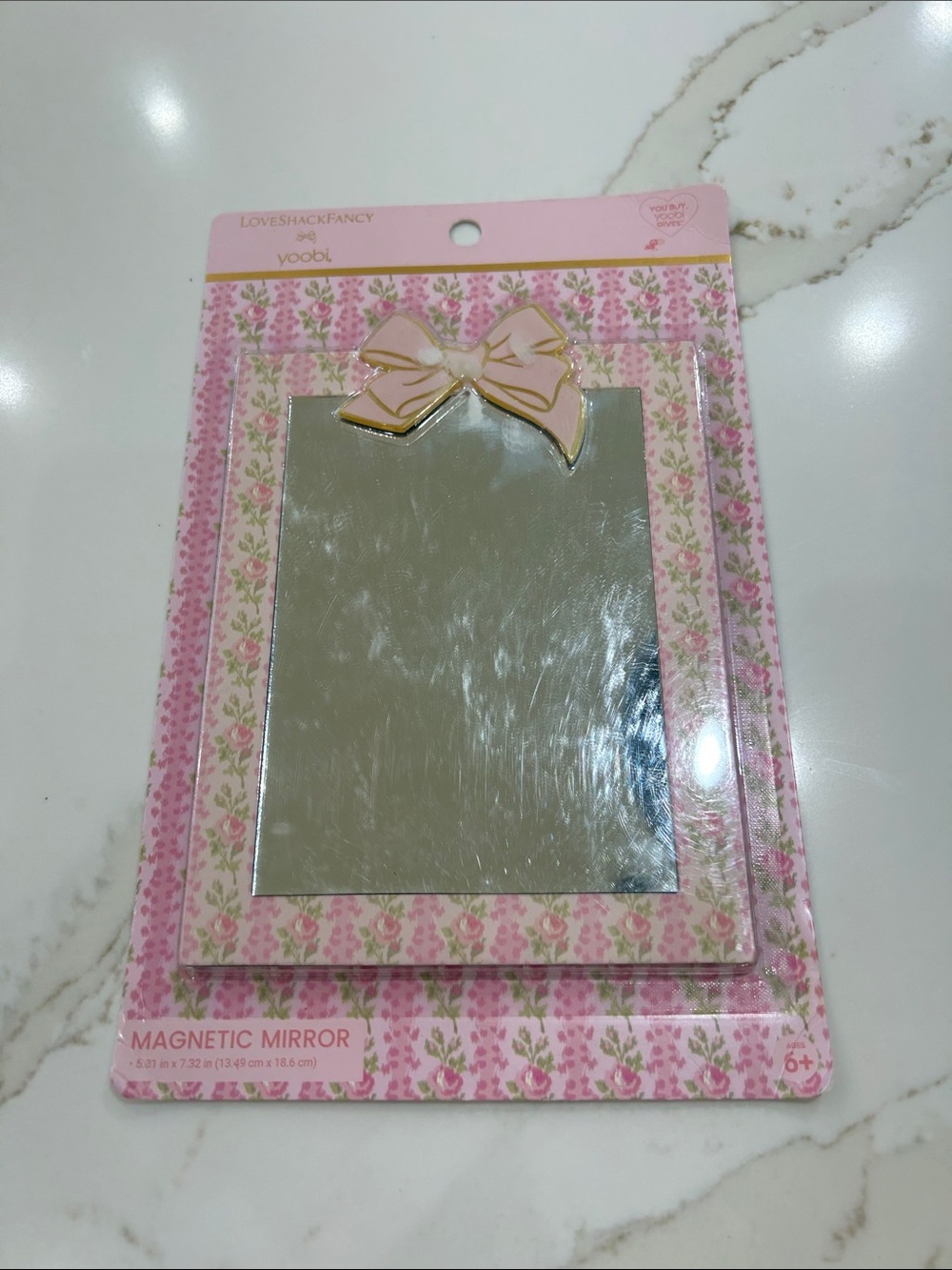 Yoobi Pink Floral Bow Magnetic Mirror new in box